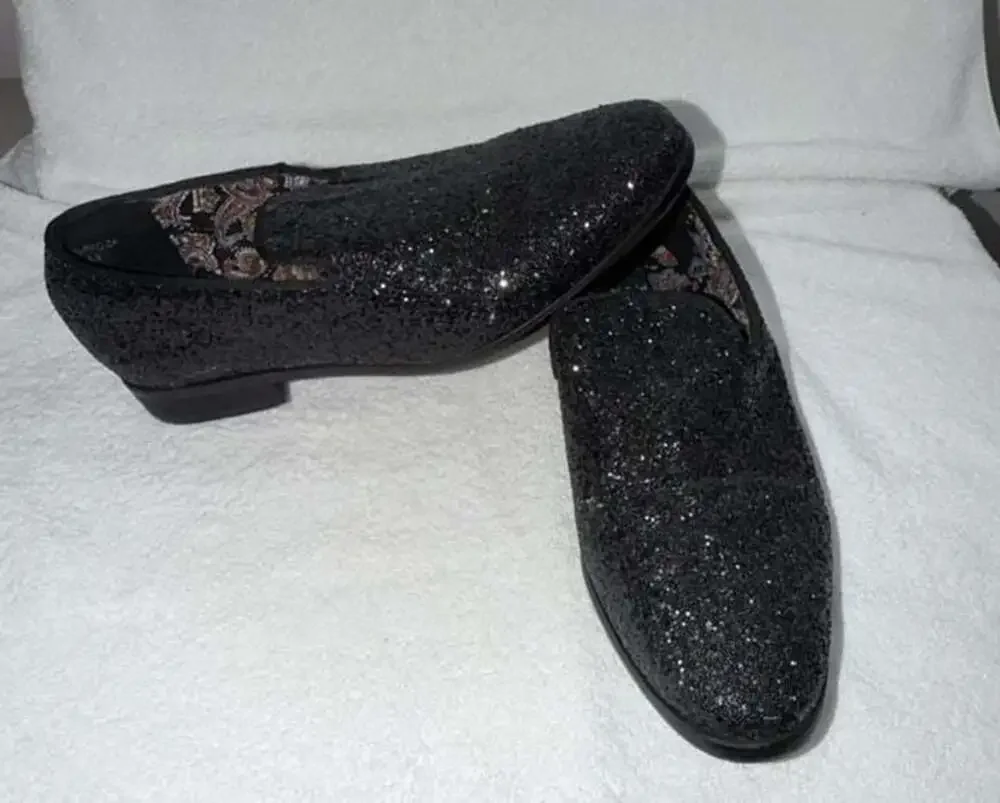 Enzo Romeo SPK04 Mens Vintage Glitter Dress Loafers Slip On Shoes Black Size 8.5